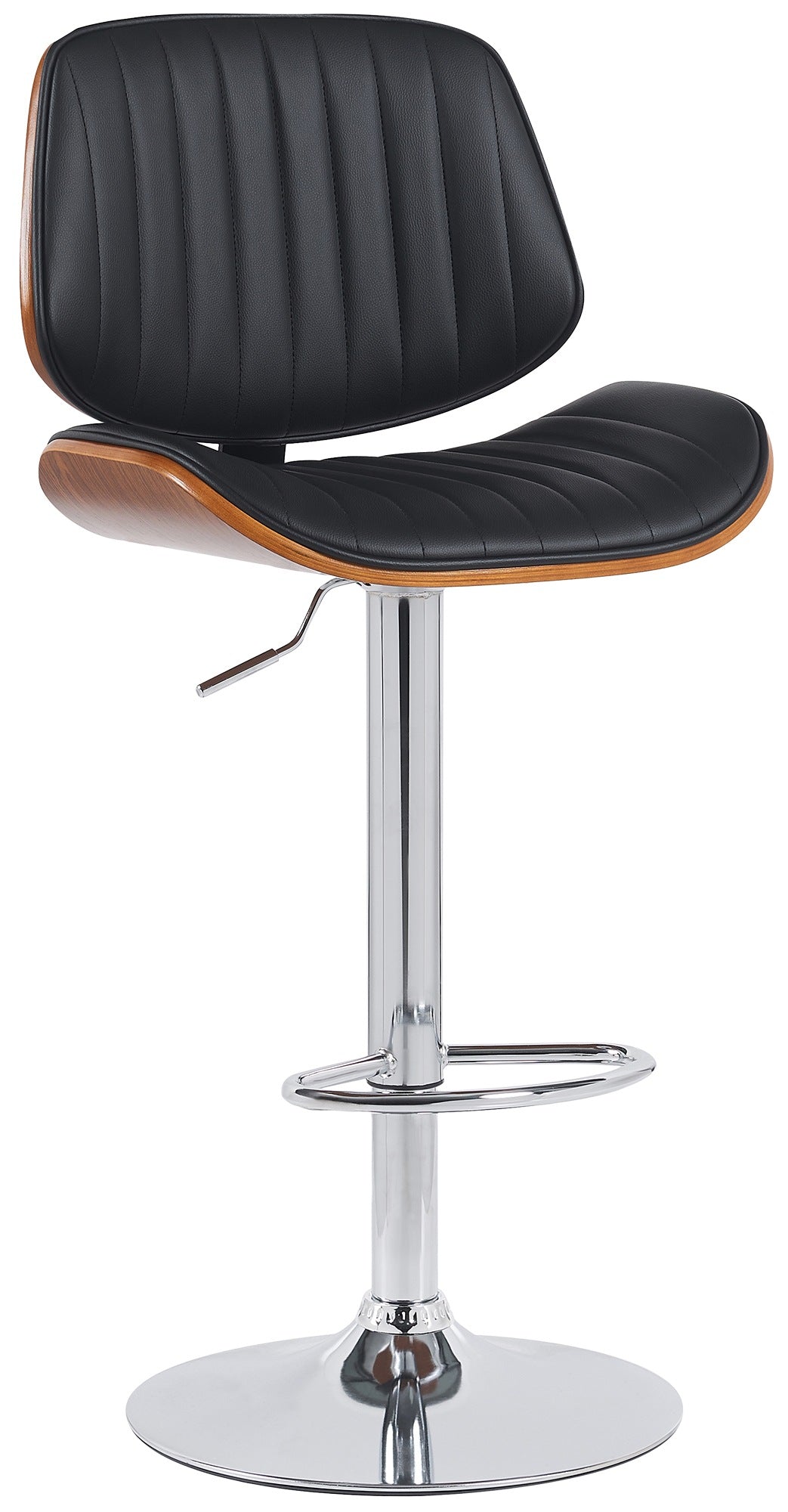 Moderne Barstoel, Kunstleer, In Hoogte Verstelbaar met Voetsteun - Comfortabel Design Kleur walnoot/zwart Onderstel Kleur chroom