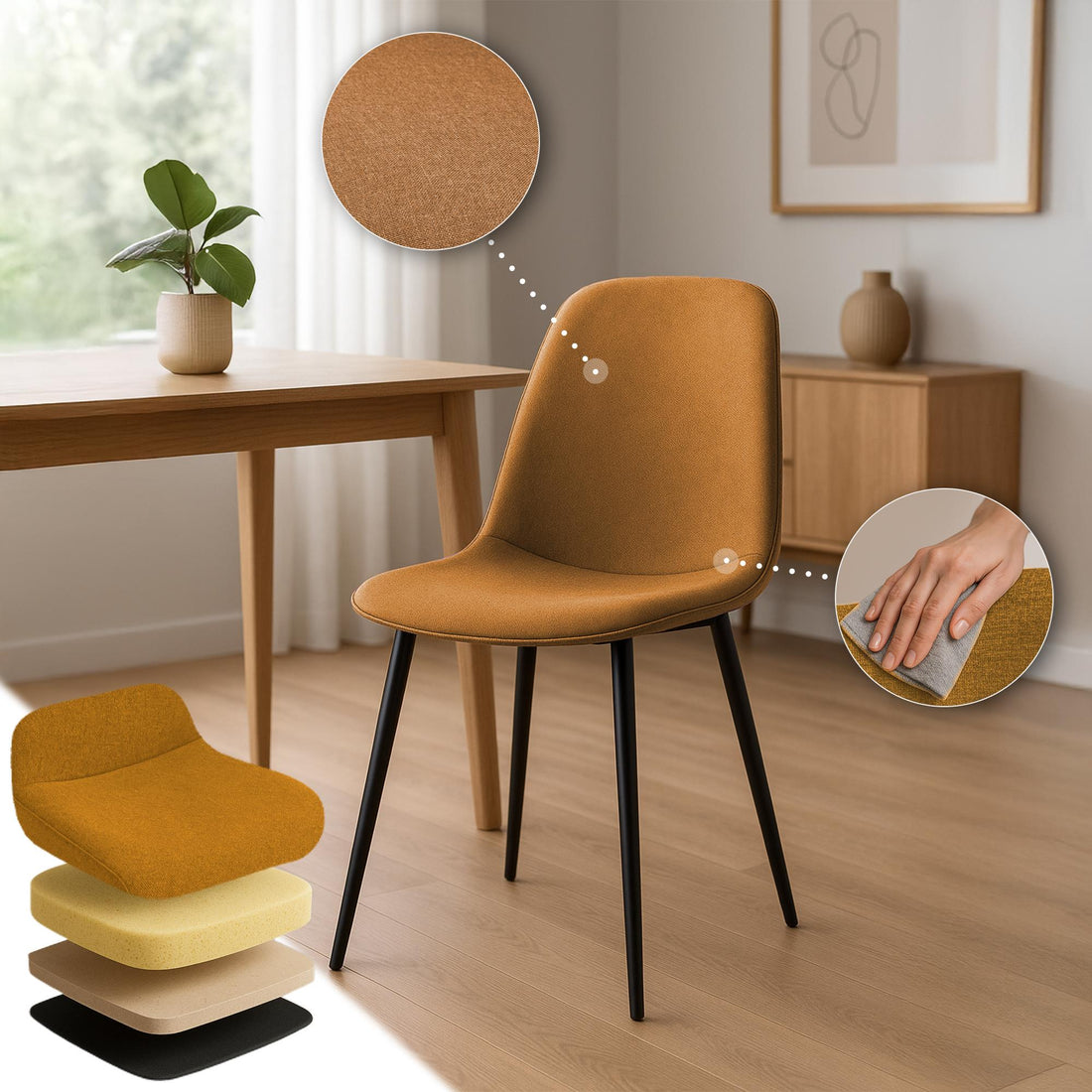 Eetkamerstoel - Keukenstoel - Eigentijds Comfort, Hoogwaardig Velvet/Textiel Kleur oranje