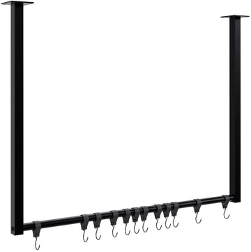 Kledingstang met 12 haken - Garderobestange - 50 kg draaggewicht Kleur zwart