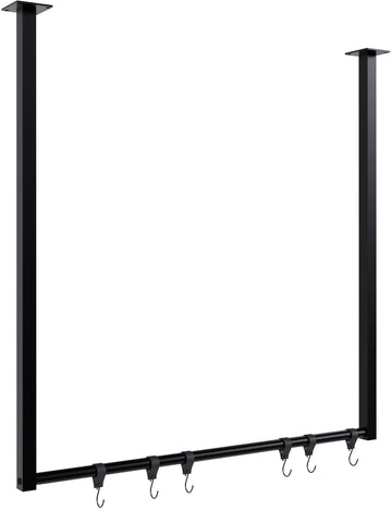 Minimalistische Kledingroede - Kledingstandaard - Veerkrachtig Staal, Plafondbevestiging Kleur zwart
