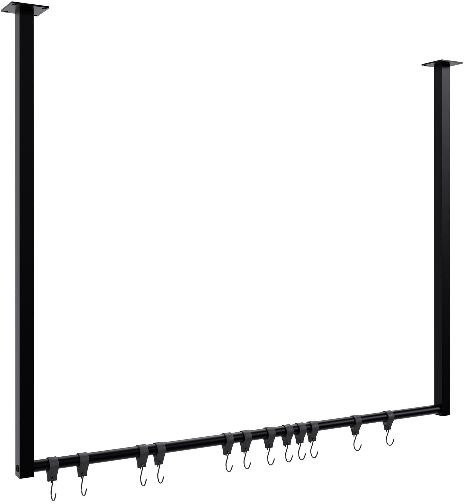 Garderobestang met Haken - Kledingrek - 50kg Draagvermogen Kleur zwart