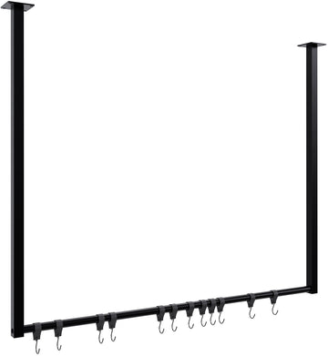 Garderobestang met Haken - Kledingrek - 50kg Draagvermogen Kleur zwart