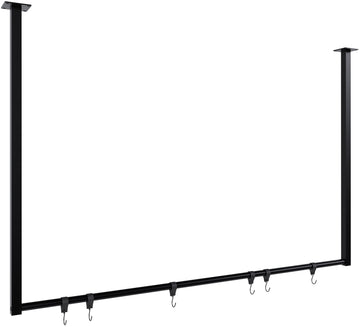 Kledingstang met 6 Haken - Kapstok - Stevig tot 50kg Draagkracht, Minimalistisch Design Kleur zwart