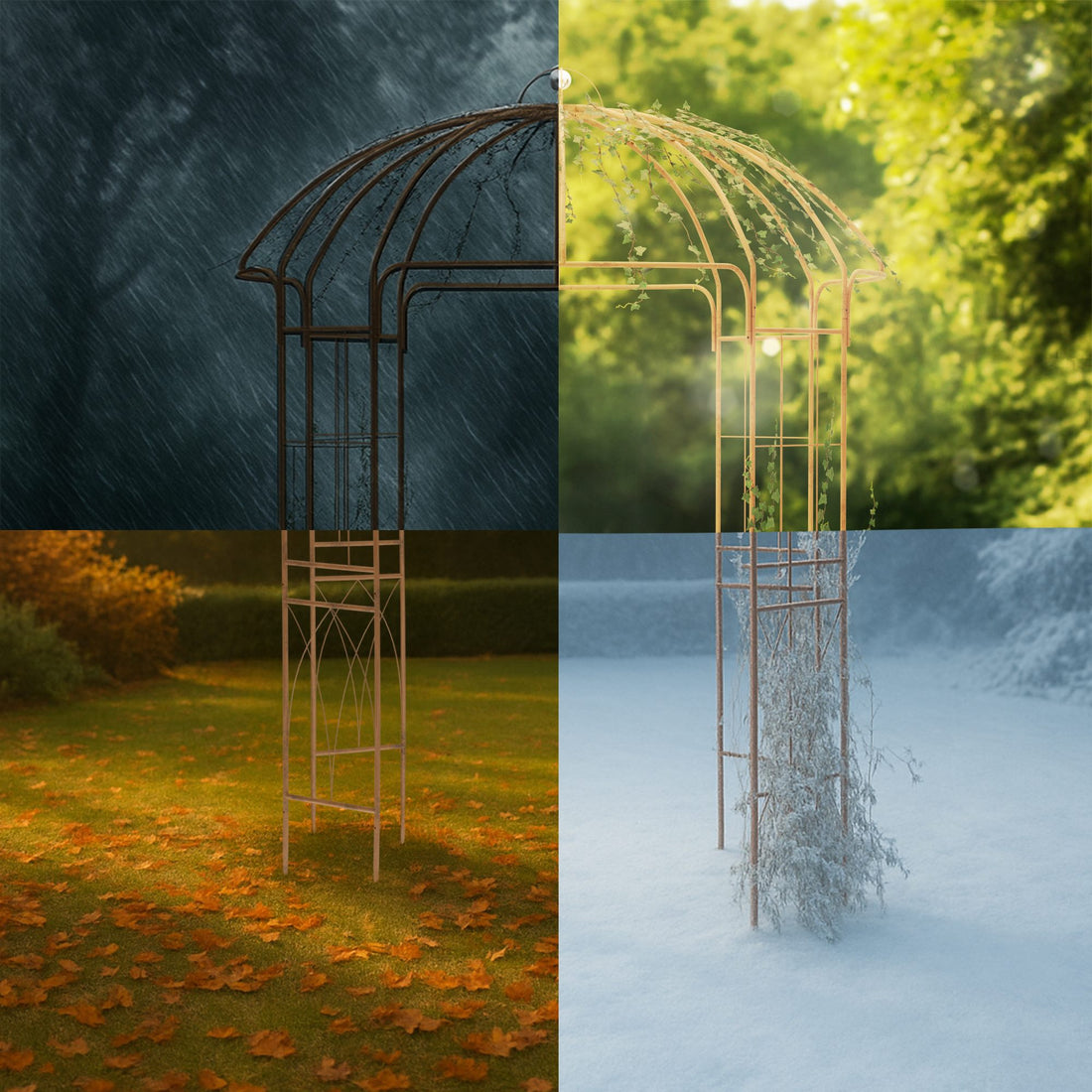Tuinpaviljoen met rozenboog – Tuinboog – Weerbestendig staal – Landelijke uitstraling Kleur bruin
