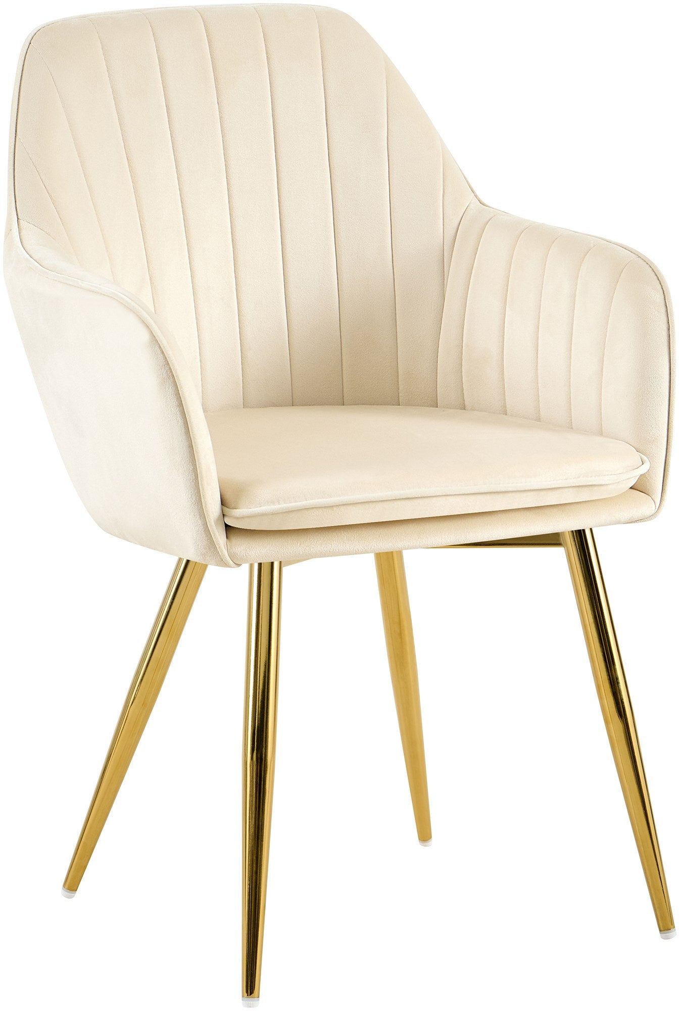 Fluwelen Eetkamerstoel Cheryl - Comfortabele Zithouding - Zwarte/Gouden Afwerking Kleur crème