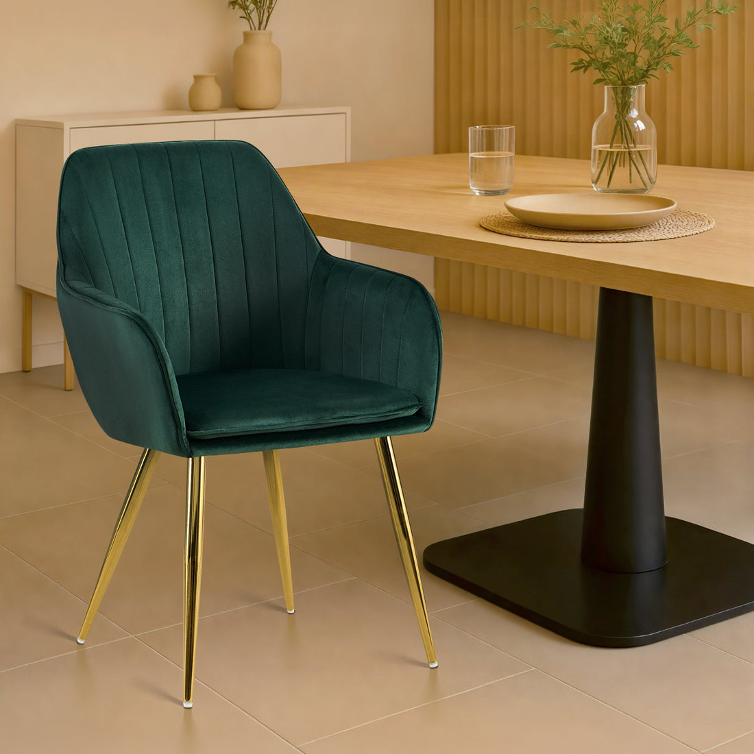 Fluwelen Eetkamerstoel - Moderne Design - Hoog Zitcomfort, Ergonomisch & Stabiel Kleur groen