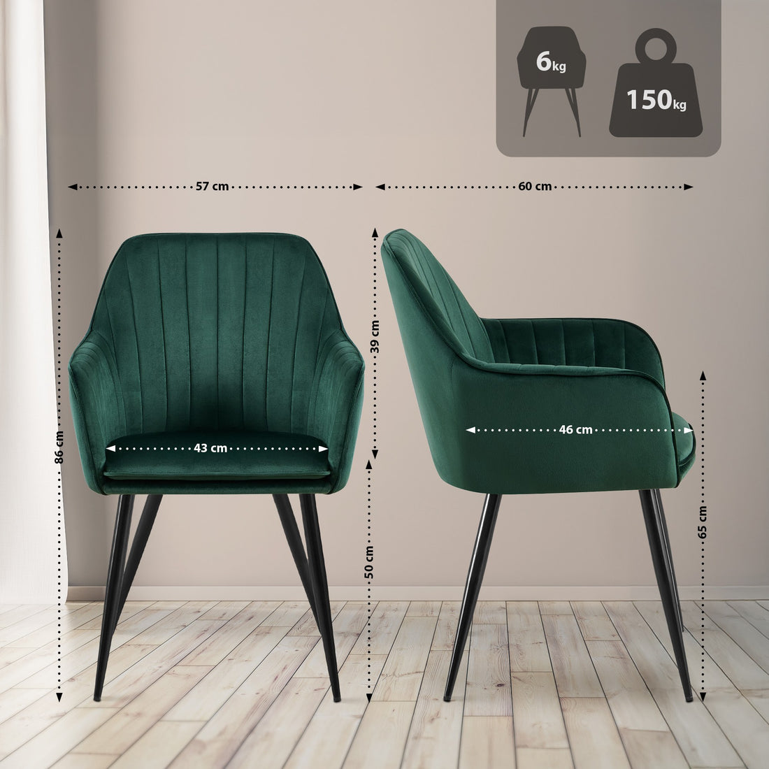 Groene Eetkamerstoel - Fluwelen Stoel - Ergonomisch Comfort & Moderne Elegantie Kleur groen