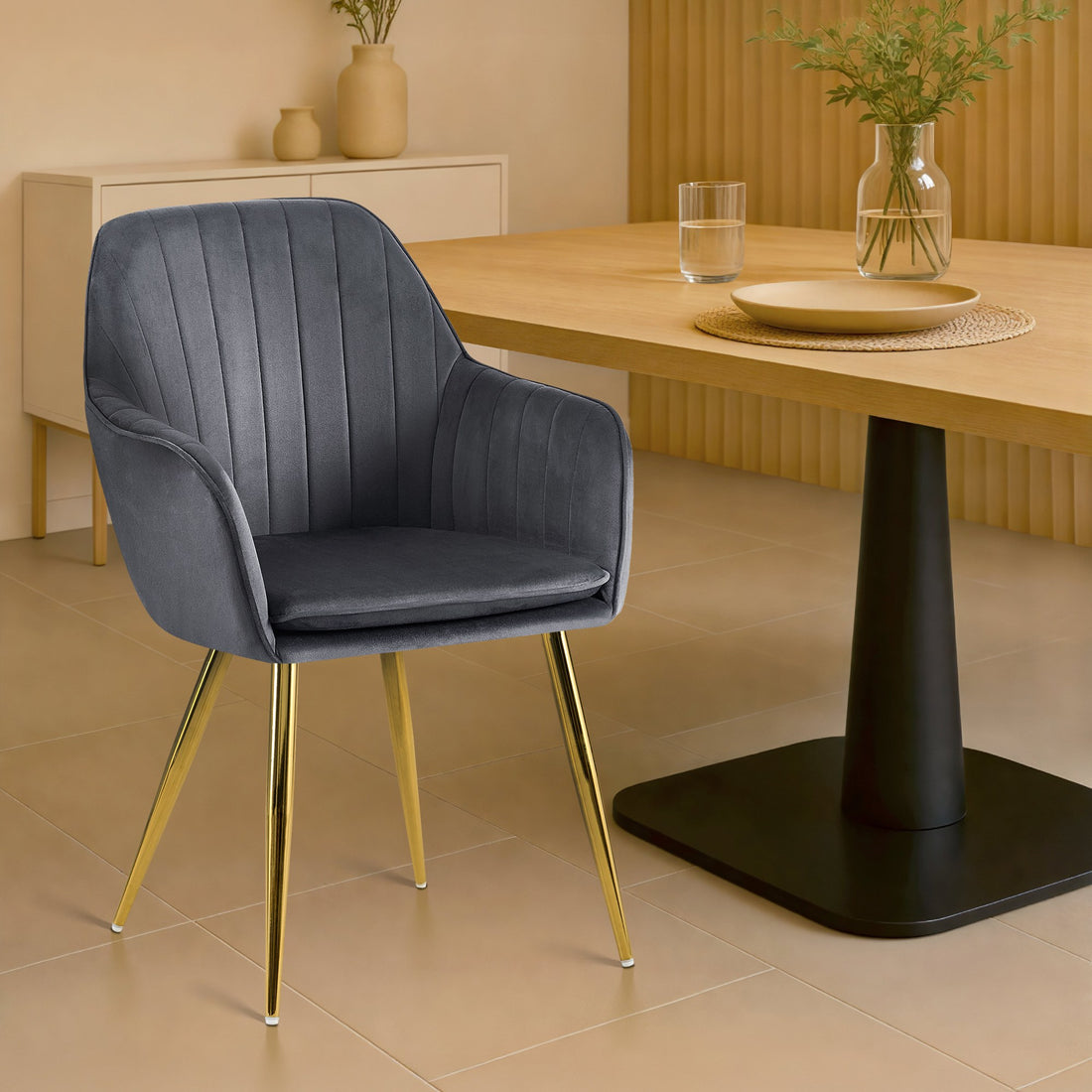 Fluwelen Eetkamerstoel Donkergrijs - Luxe Comfort - Ergonomisch Dynamic Frame Design Kleur donkergrijs