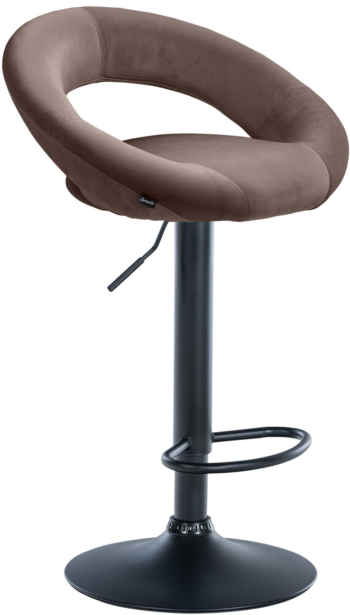 Fluwelen Barkruk - Kruk - Traploos Verstelbaar, Comfortabele Rugleuning & Stabiel Frame Kleur bruin Onderstel Kleur zwart