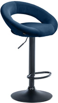 Fluwelen Barkruk - Kruk - Traploos Verstelbaar, Comfortabele Rugleuning & Stabiel Frame Kleur blauw Onderstel Kleur zwart