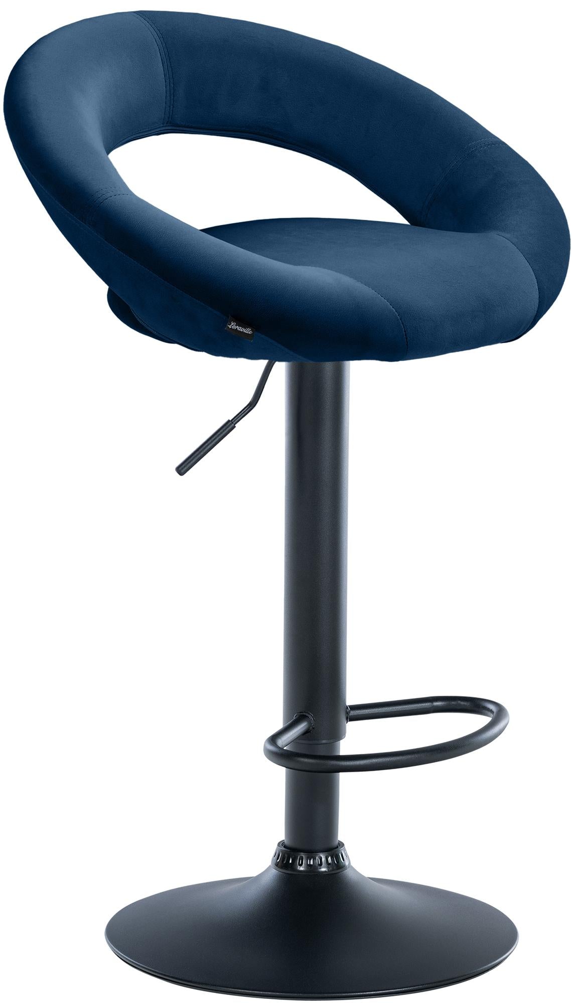 Fluwelen Barkruk - Kruk - Traploos Verstelbaar, Comfortabele Rugleuning & Stabiel Frame Kleur blauw Onderstel Kleur zwart
