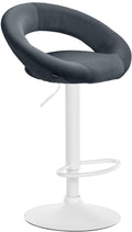 Fluwelen Barkruk - Kruk - Traploos Verstelbaar, Comfortabele Rugleuning & Stabiel Frame Kleur donkergrijs Onderstel Kleur wit