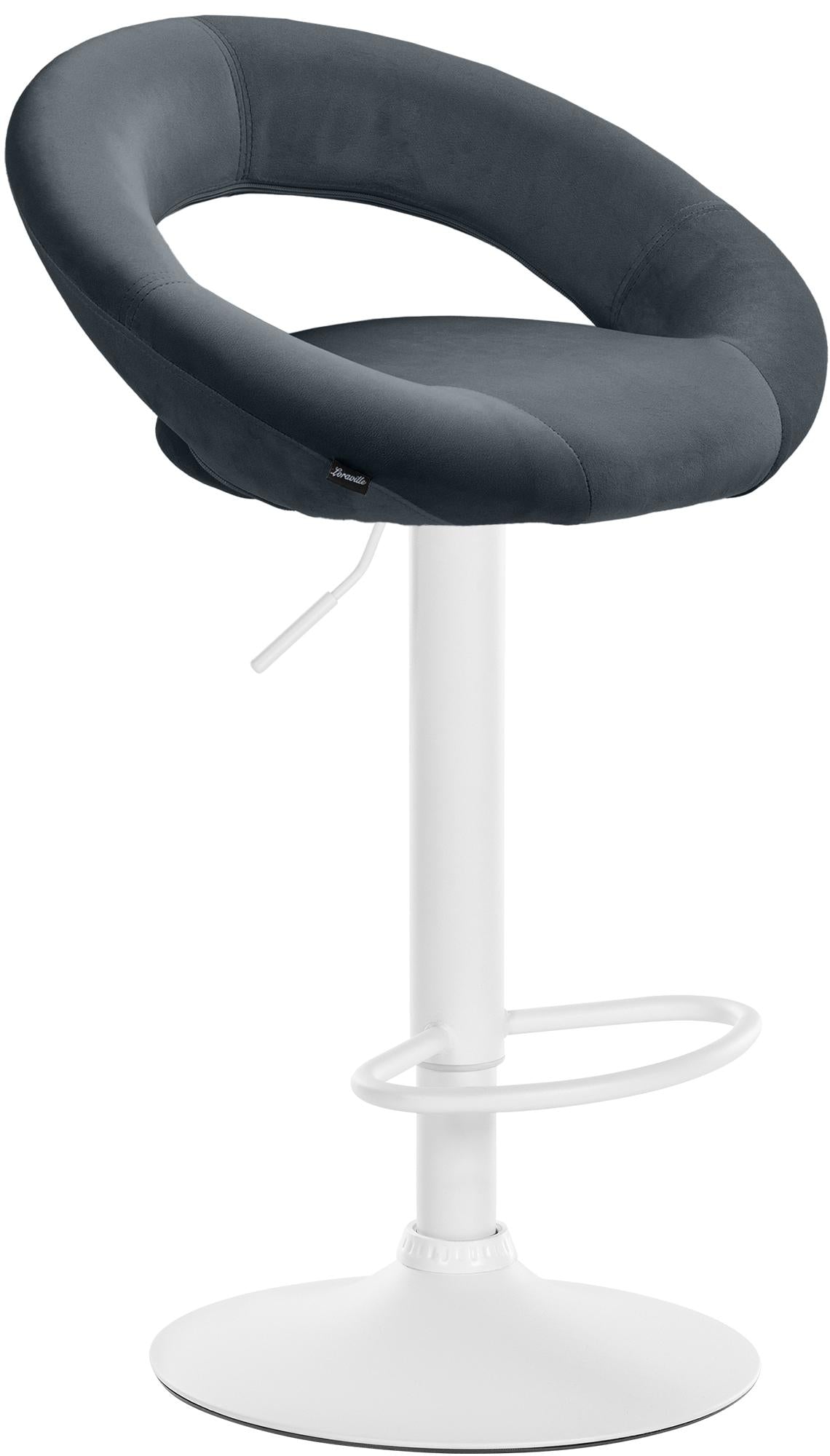 Fluwelen Barkruk - Kruk - Traploos Verstelbaar, Comfortabele Rugleuning & Stabiel Frame Kleur donkergrijs Onderstel Kleur wit