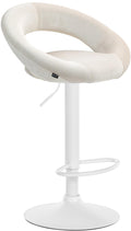 Fluwelen Barkruk - Kruk - Traploos Verstelbaar, Comfortabele Rugleuning & Stabiel Frame Kleur crème Onderstel Kleur wit