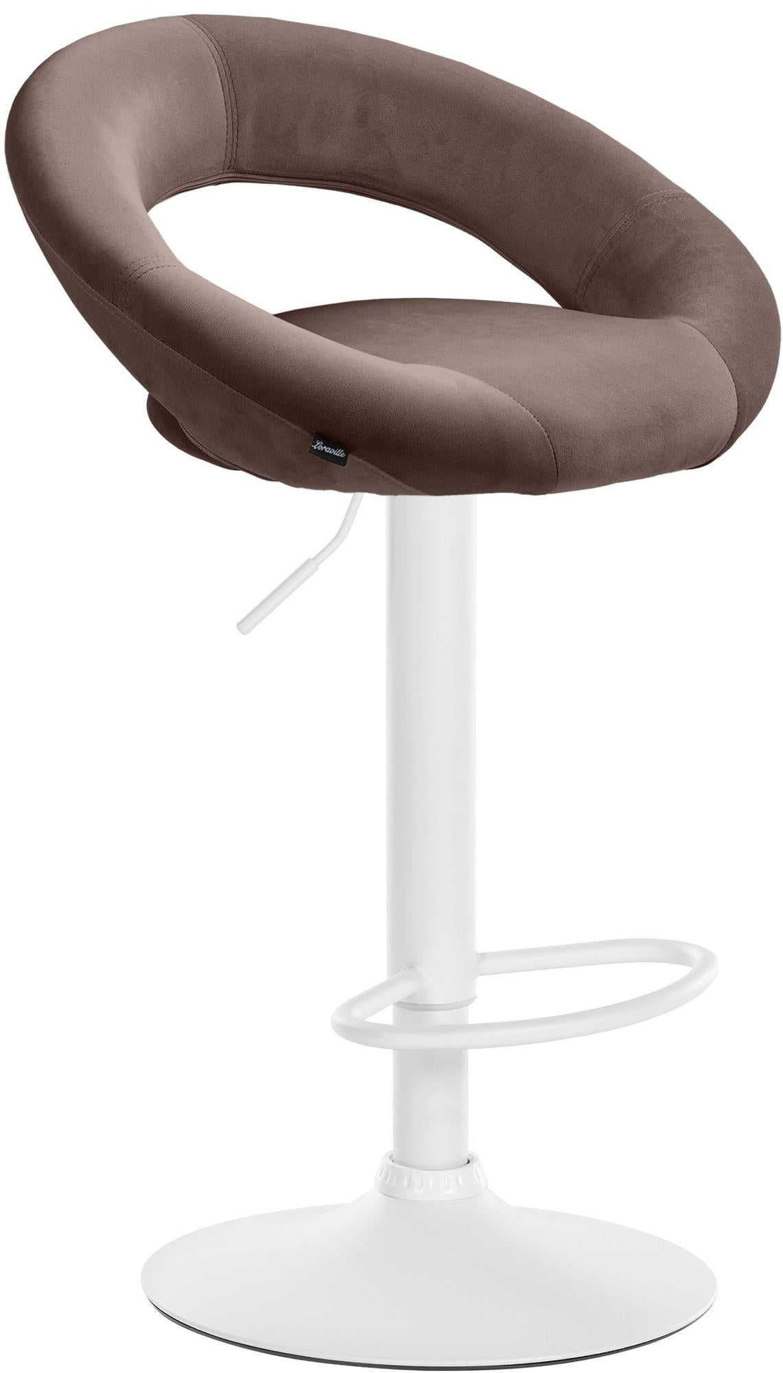 Fluwelen Barkruk - Kruk - Traploos Verstelbaar, Comfortabele Rugleuning & Stabiel Frame Kleur bruin Onderstel Kleur wit