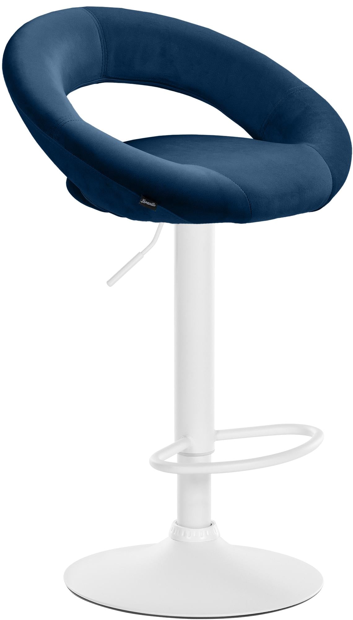 Fluwelen Barkruk - Kruk - Traploos Verstelbaar, Comfortabele Rugleuning & Stabiel Frame Kleur blauw Onderstel Kleur wit