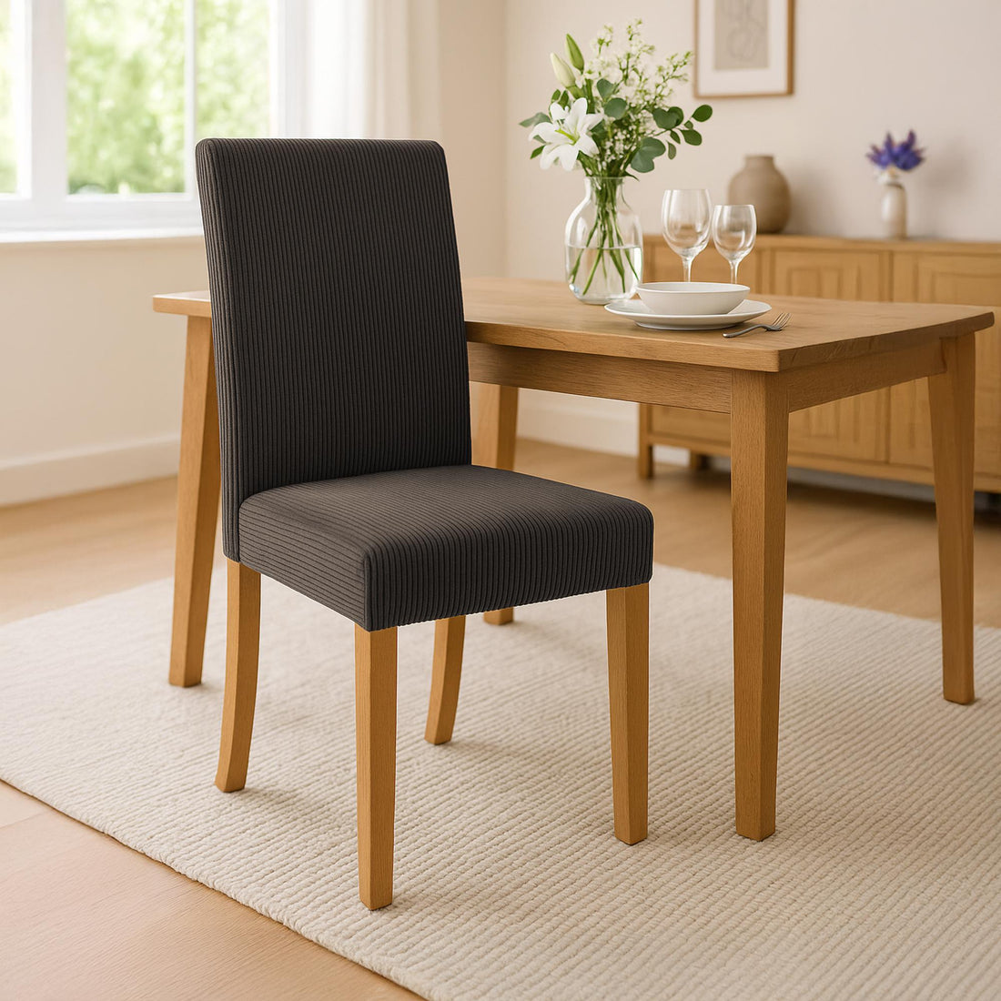 <strong>Eetkamerstoel - Kuipstoel - Comfortabel zitcomfort - Corduroy bekleding, Kleur bruin