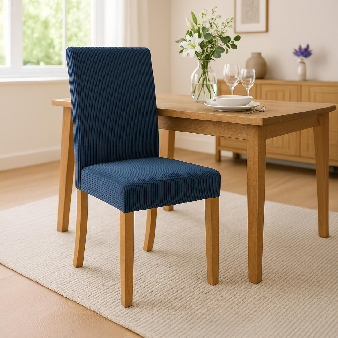 Eetkamerstoel Blauw - Stoel Corduroy Stof - Comfortabel Kussen - Modern Ontwerp Kleur blauw