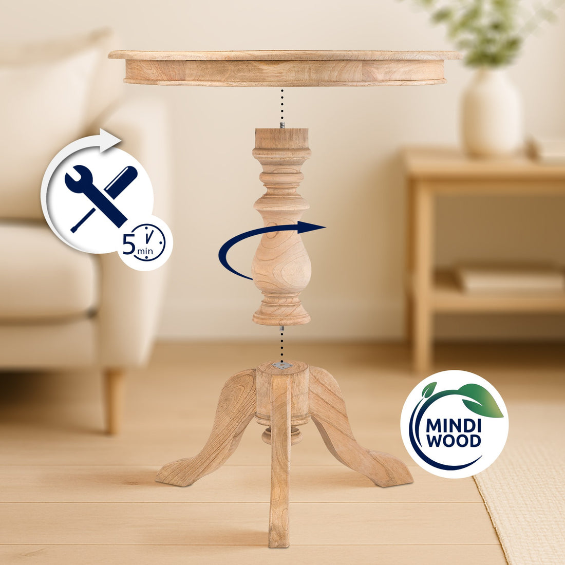 Ronde Bijzettafel 70 cm - Houten Salontafel - Duurzaam FLEGT-gecertificeerd Kleur natuur