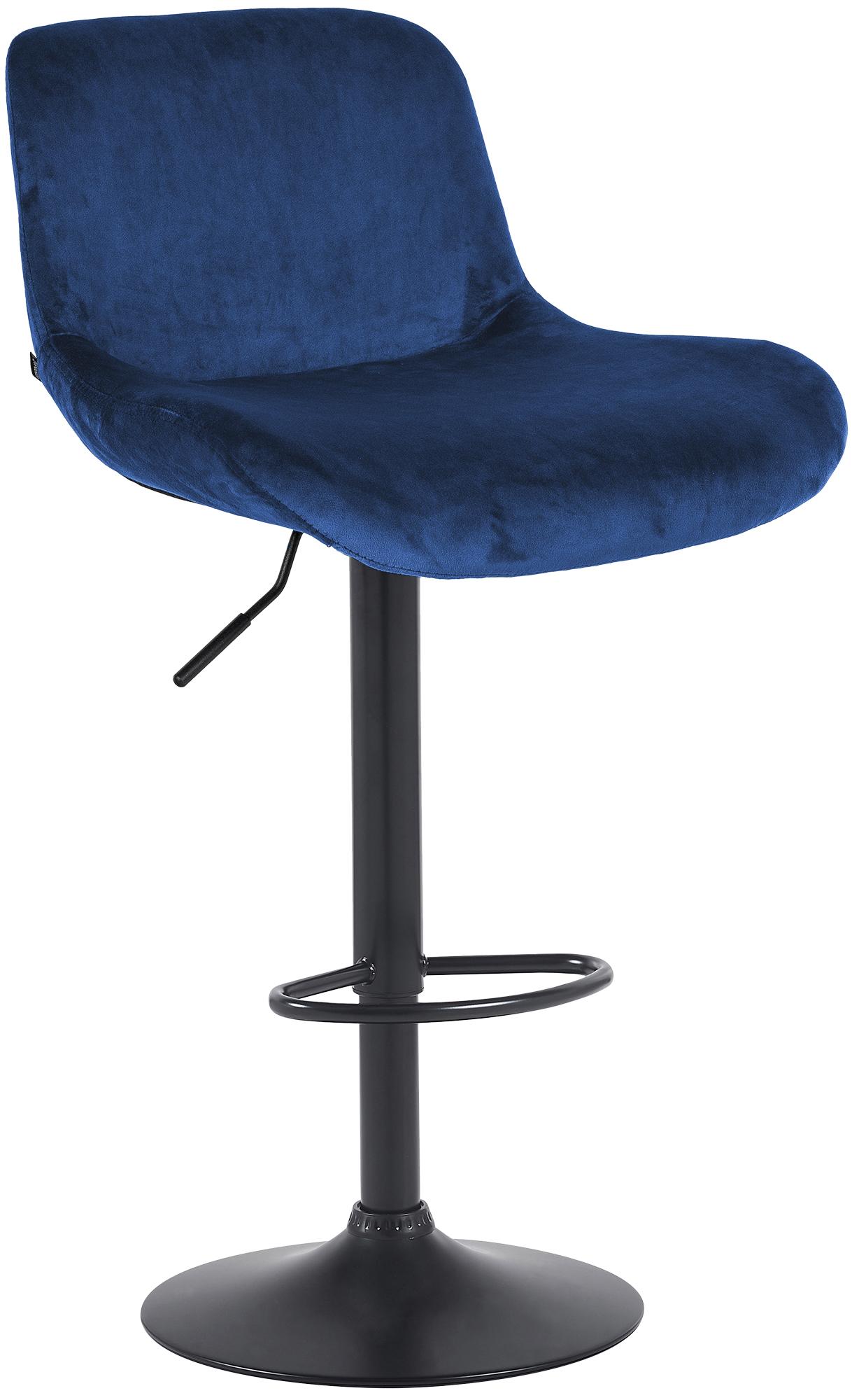 Barkruk - Hoge stoel - Verstelbaar & comfort - Met voetensteun & 360° draaibaar mat zwart stof Kleur blauw Materiaal zacht