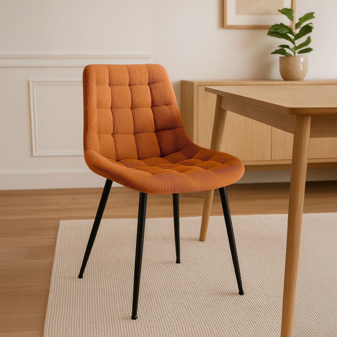 Eetkamerstoel - Keukenstoel - Hoog zitcomfort, Ribstof Bekleding Kleur oranje