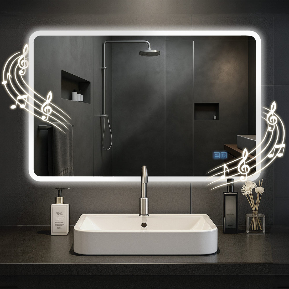 Spiegel met Bluetooth-luidsprekers - Badkamerspiegel - Anti-condens en LED-verlichting Kleur helderglas