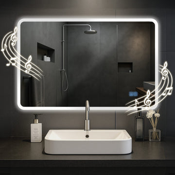 Spiegel met Bluetooth-luidsprekers - Badkamerspiegel - Anti-condens en LED-verlichting Kleur helderglas