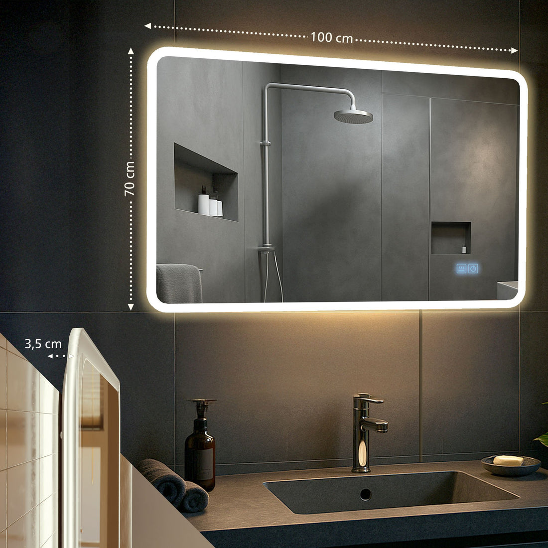 Spiegel met Bluetooth-luidsprekers - Badkamerspiegel - Anti-condens en LED-verlichting Kleur helderglas
