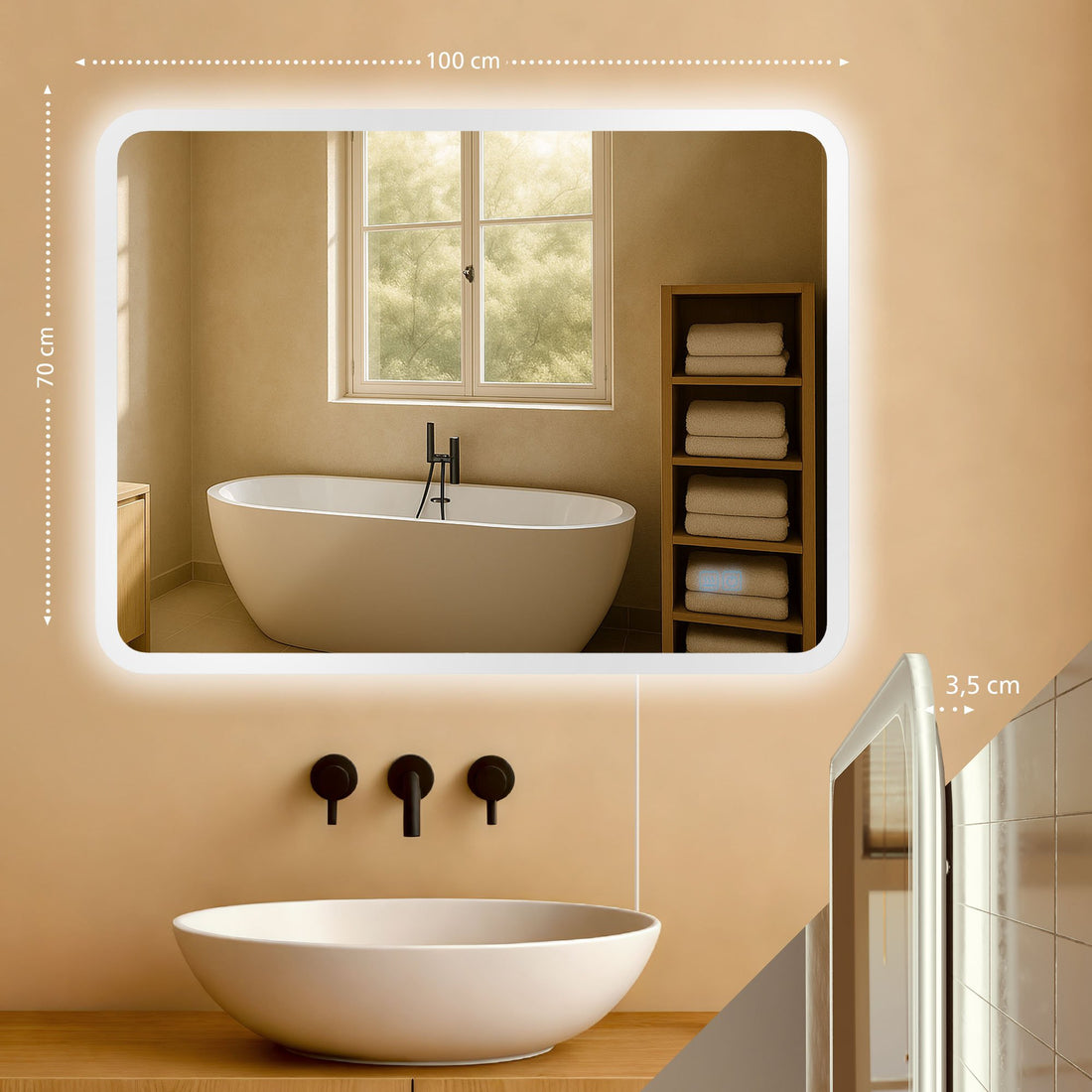 LED Badkamerspiegel - Wandspiegel - Anti-condensfunctie, Optimale Verlichting, 70x100 cm Kleur helderglas