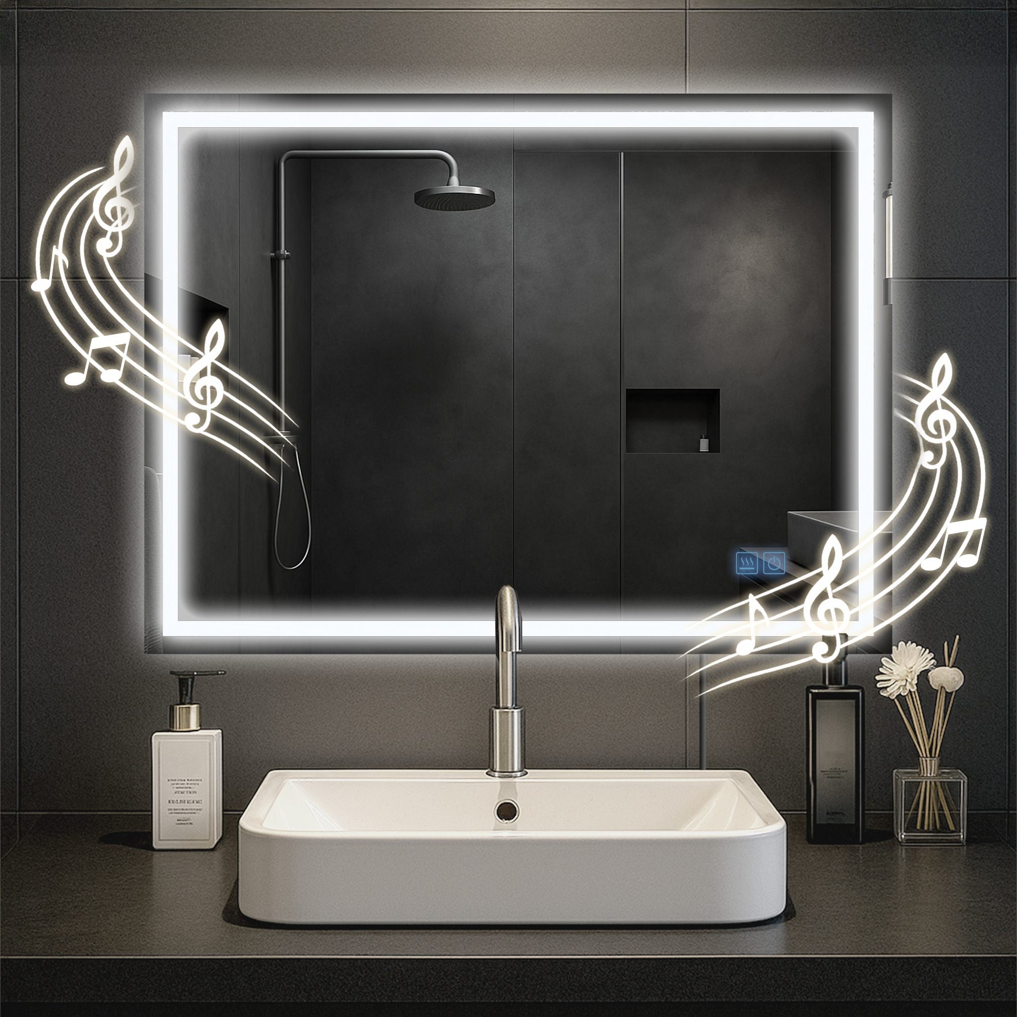 LED Badkamerspiegel - Wandspiegel - Bluetooth-luidsprekers, Verhelderende LED Verlichting Kleur helderglas