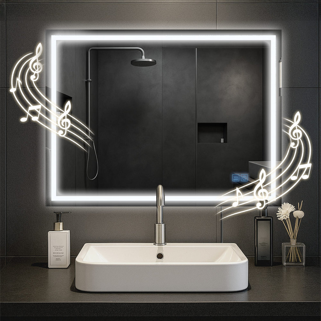 LED Badkamerspiegel - Wandspiegel - Bluetooth-luidsprekers, Verhelderende LED Verlichting Kleur helderglas