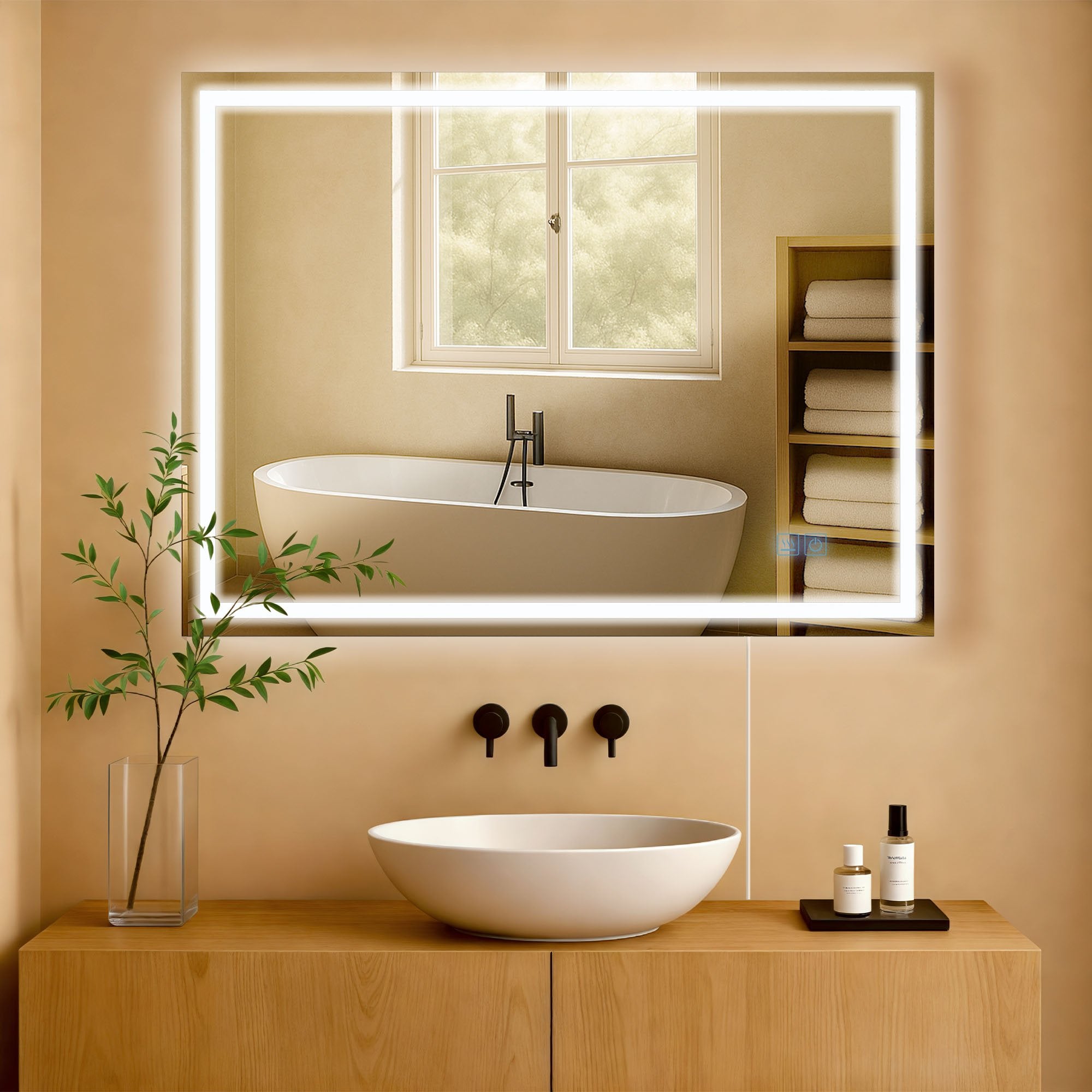 LED Badkamerspiegel 60x80 cm - Wandspiegel - Anti-condens en Dimbare Verlichting Kleur helderglas