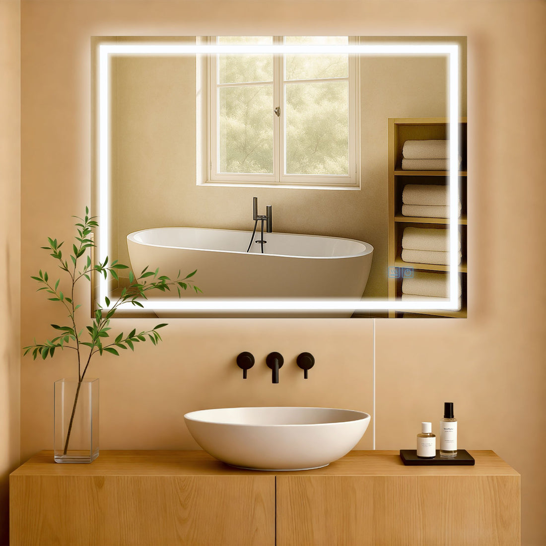 LED Badkamerspiegel 60x80 cm - Wandspiegel - Anti-condens en Dimbare Verlichting Kleur helderglas