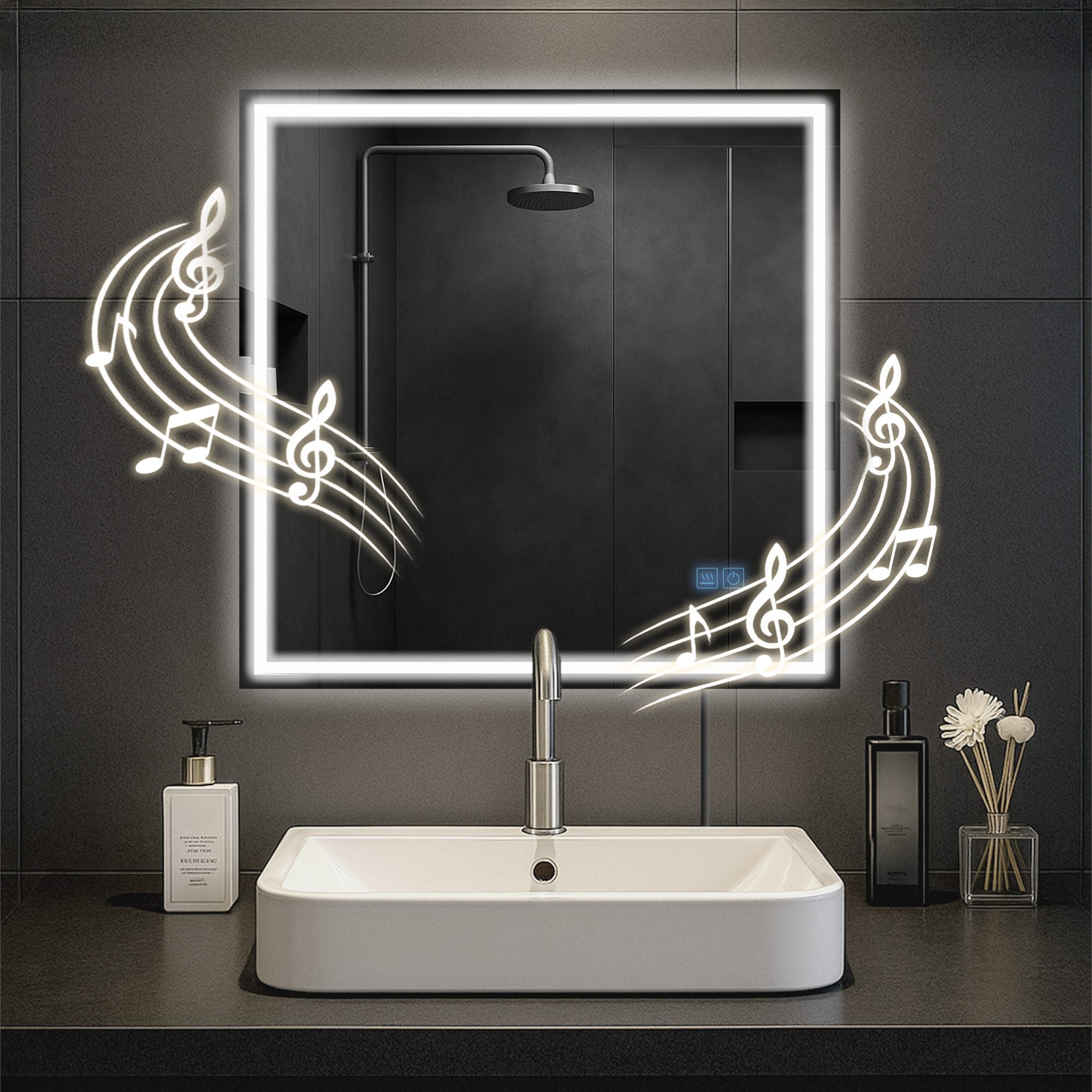 Badkamerspiegel met Bluetooth-luidsprekers - Wandspiegel - Anti-condens & Dimbare LED-verlichting Kleur helderglas