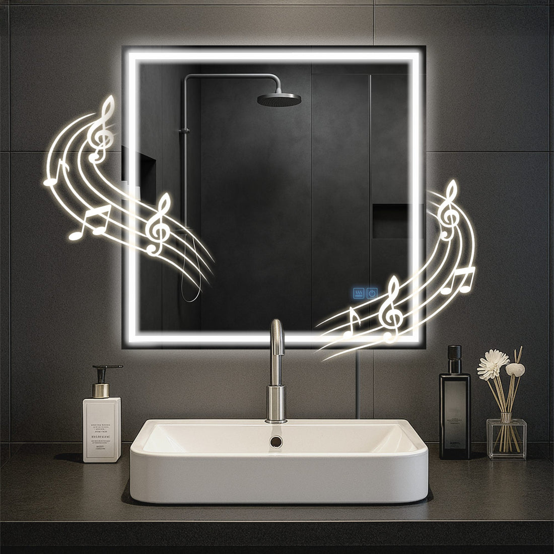 Badkamerspiegel met Bluetooth-luidsprekers - Wandspiegel - Anti-condens & Dimbare LED-verlichting Kleur helderglas