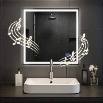 Badkamerspiegel met Bluetooth-luidsprekers - Wandspiegel - Anti-condens & Dimbare LED-verlichting Kleur helderglas