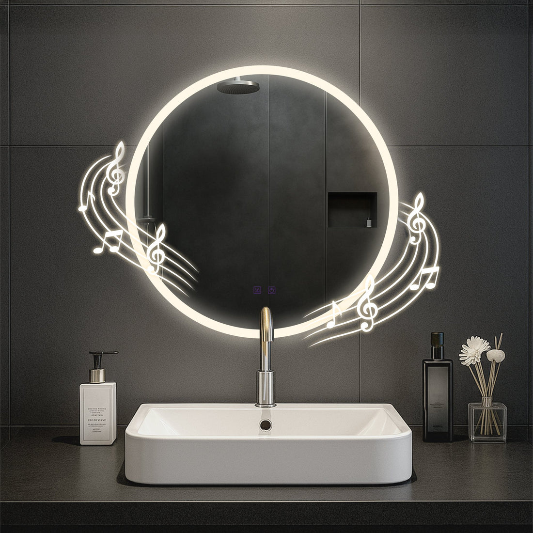 Ronde Badkamerspiegel - Wandspiegel - Bluetooth, LED Verlichting en Anticondensfunctie Kleur helderglas