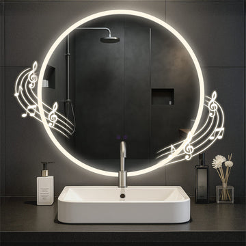 Ronde Badkamerspiegel - Make-up Spiegel - Bluetooth speakers, LED, anticondens, spatwaterdicht Kleur helder glas