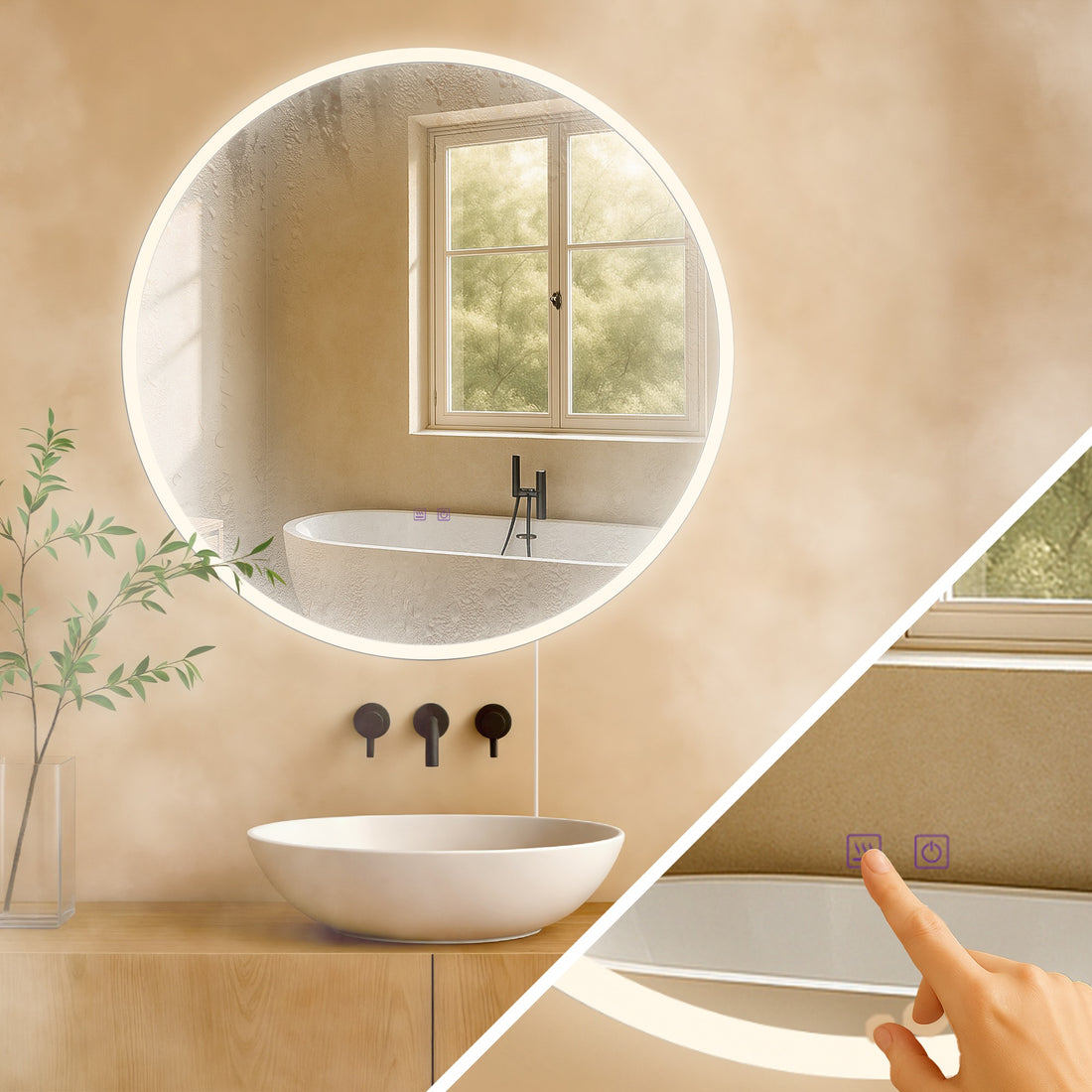 Ronde Badkamerspiegel - LED-verlichting, Anti-condensfunctie, Perfect voor Vochtige Omgevingen Kleur helderglas
