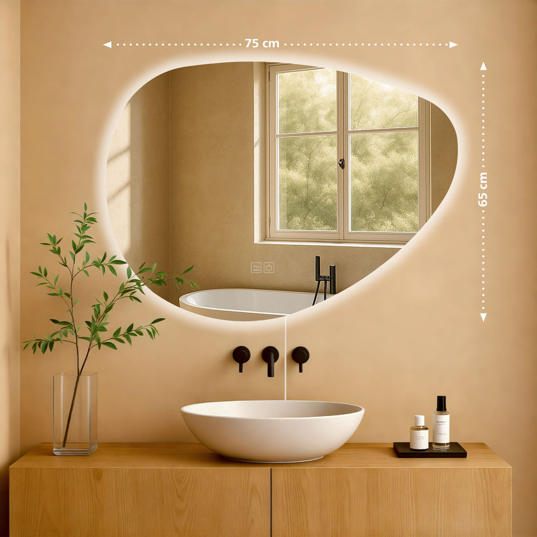 Bluetooth badkamerspiegel, wandspiegel, LED-verlichting & anti-condens, IP44, dimbaar, Kleur helder glas
