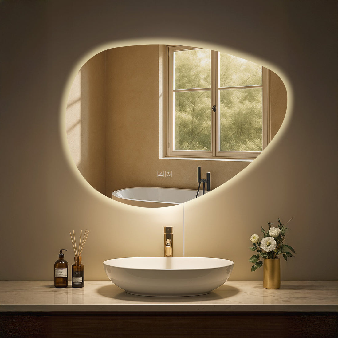 Moderne badkamerspiegel - Wandspiegel - LED verlichting - Anti-condens - Dimbaar & touchbediening Kleur helder glas