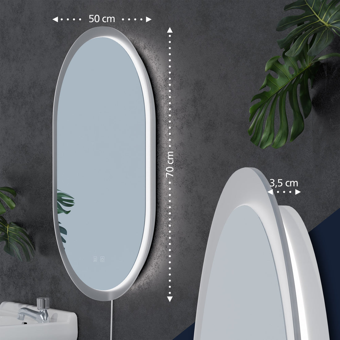 Verlichte Badkamerspiegel - Wandspiegel - Anti-condensfunctie en LED - Spatwaterdicht IP44 Kleur helderglas