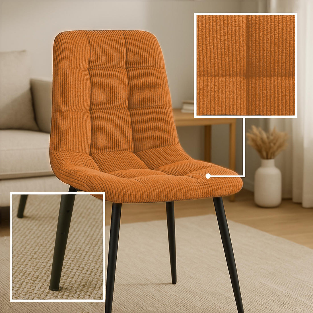 Corduroy Eetkamerstoel - Gestoffeerde Stoel - Hoog Zitcomfort Kleur oranje