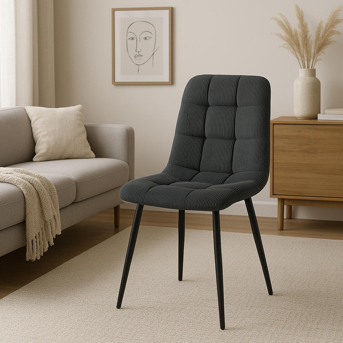 Eetkamerstoel Corduroy - Keukenstoel - Modern Ontwerp en Hoogwaardig Comfort Kleur zwart