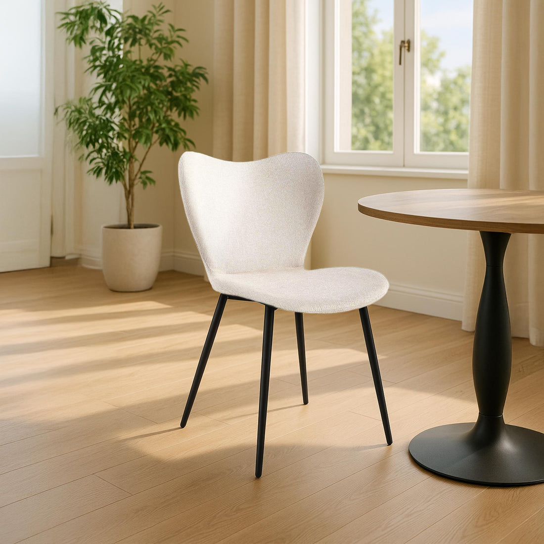 Eetkamerstoel Maika crème - Keukenstoel, Hoge zitcomfort, Ergonomisch design, Stoffen bekleding Kleur crème
