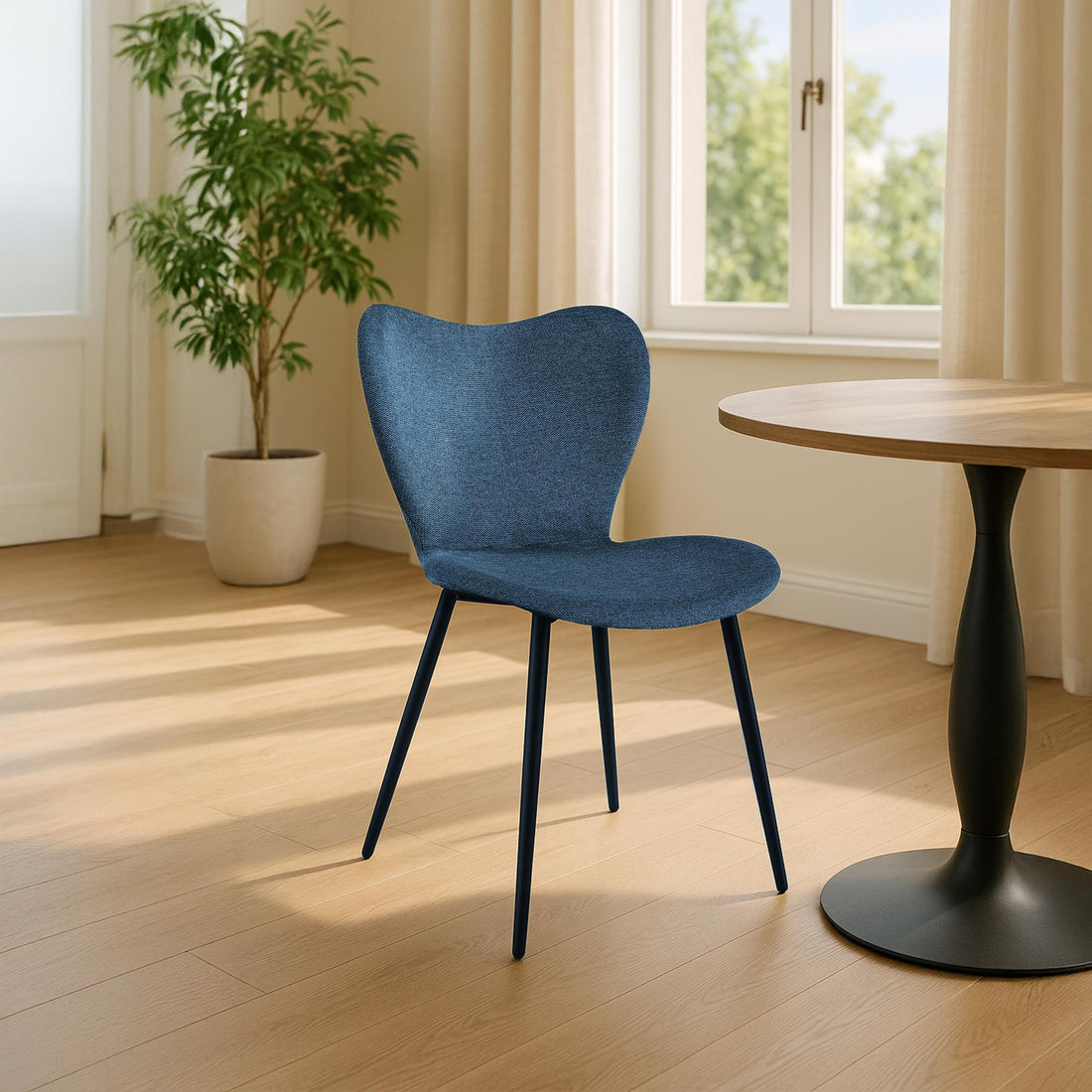 Blauwe Eetkamerstoel – Keukenstoel – Hoog Zitcomfort – Stoffen Bekleding & Stevig Metalen Onderstel Kleur blauw