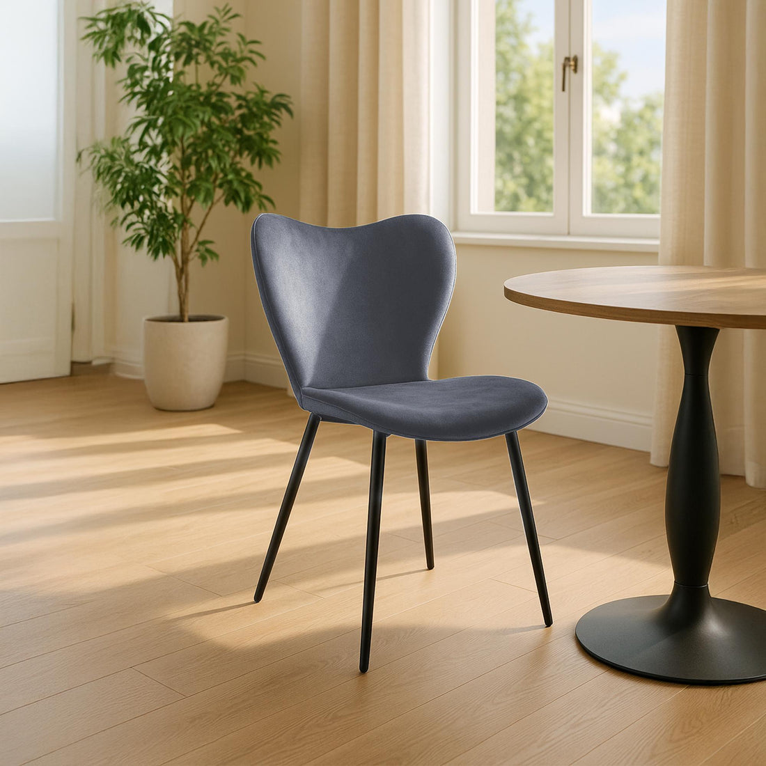 Moderne fluwelen eetkamerstoel - Kuipstoel - Ergonomisch comfort - Donkergrijs, metalen onderstel Kleur donkergrijs
