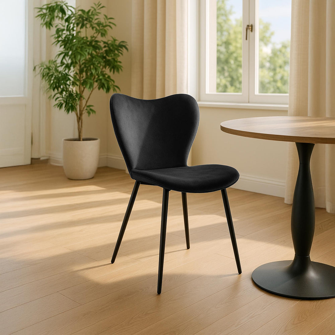Eetkamerstoel Maika, Fluwelen Stoel, Ergonomisch Comfort, Zwart, Stevig Frame, Vloerbescherming Kleur zwart