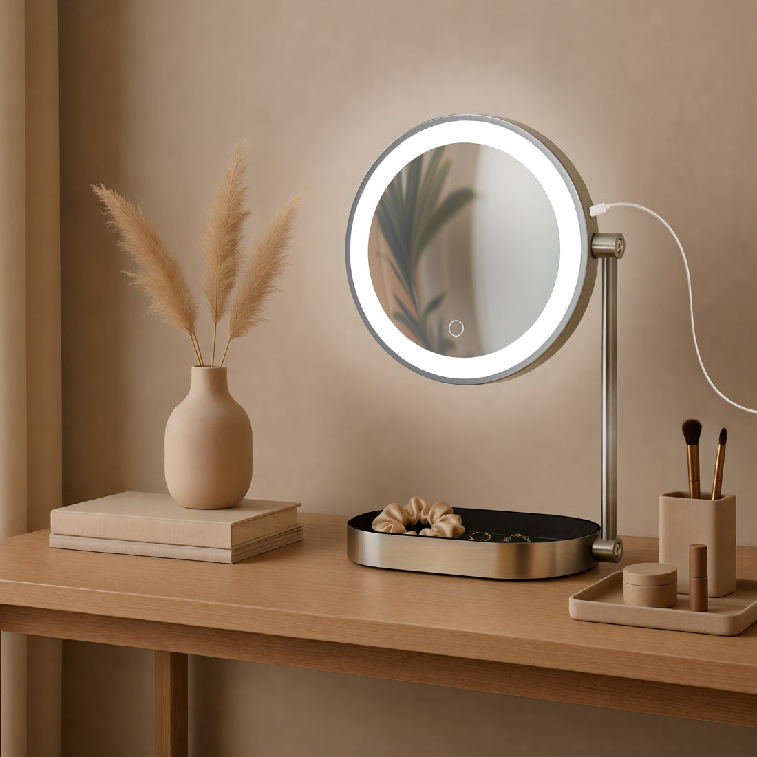 Make-up Spiegel - Cosmeticaspiegel - 360° Roteerbaar Met 10x Vergroting & LED-Verlichting Kleur wit