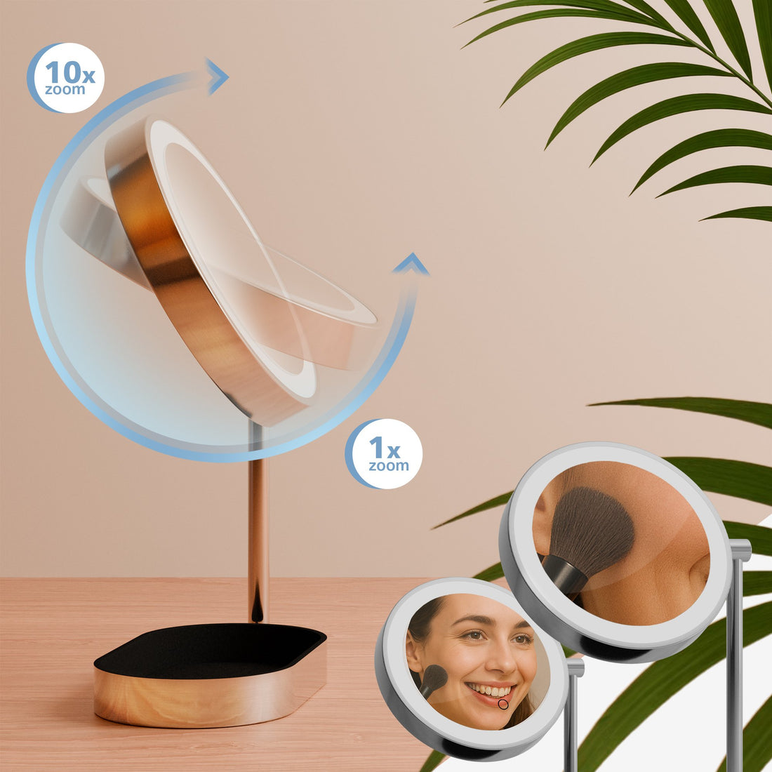 Make-up Spiegel - Cosmeticaspiegel - 360° Roteerbaar Met 10x Vergroting & LED-Verlichting Kleur wit